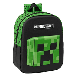 Safta Minecraft Mochila Guarderia 3D de 6L - Asa de Mano Superior - Asas Regulables y Acolchadas - Cierre de Cremallera - 22x27x10cm - Color Verde y N
