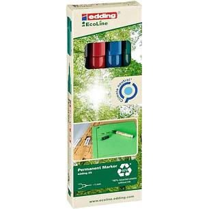 Edding 25 EcoLine Pack de 4 Rotuladores Permanentes - Punta Redonda Fina - Trazo 1mm - 90% de Plastico Reciclado - Colores Surtidos