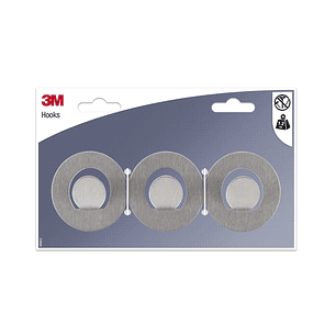 3M Ganchos Adhesivos en Barra Metalica - Barra con 3 Ganchos - Soporta hasta 1.2kg - Color Gris/Titanio