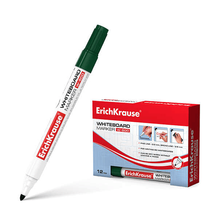 Erichkrause W-500 Rotulador para Pizarra Blanca - Punta en Forma de Bala - Trazo de 0.8 a 2.5mm - Tinta a Base de Alcohol - Color Verde 1