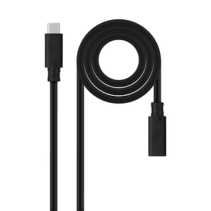 Nanocable Cable Prolongador USB-C 3.2 Macho a USB-C 3.2 Hembra - Gen2x2 20Gbp - 100W 5A - 4K 60Hz - 2 Metros - Color Negro