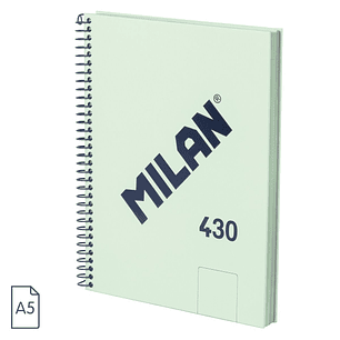 Milan 430 Since 1918 Cuaderno A5 con Espiral - Hojas Blancas - 80 Hojas de 95g - Tapa Dura - Color Menta