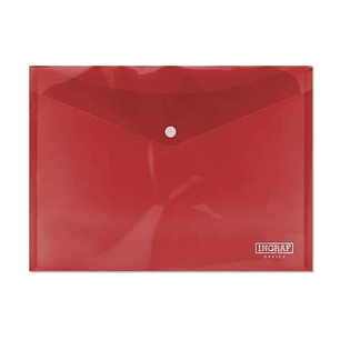 Ingraf Sobre Portadocumentos A4 - Cierre de Broche - Polipropileno Cristal Transparente - Color Rojo