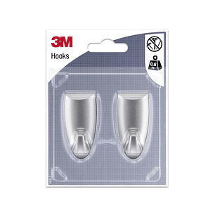 3M Pack de 2 Ganchos Adhesivos Modernos - Formato M - Soporta hasta 0.6kg - Color Gris Metalizado