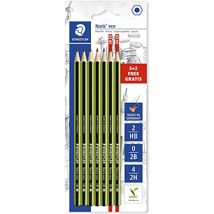 Staedtler Noris Eco Pack de 7 Lapices de Grafito Hexagonales - Graduaciones Surtidas - Superficie Aterciopelada - Mina de Deslizamiento Suave - Resist