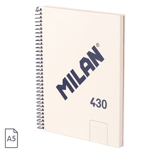 Milan 430 Since 1918 Cuaderno A5 con Espiral - Hojas Blancas - 80 Hojas de 95g - Tapa Dura - Color Beige