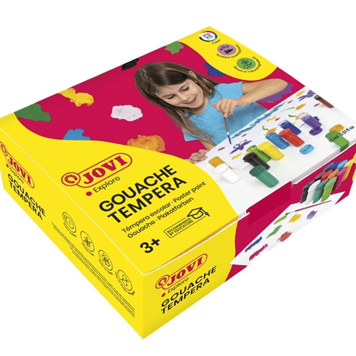 Jovi Gouache Tempera Estuche de 12 Botes 15ml - Mezclables - para Papel, Cartulina, Madera, Tela, Pasta de Modelar y Fango - Incluye Pincel - Color Su 1