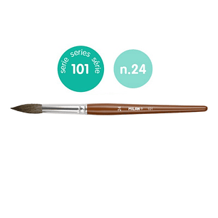 Milan 101 Pack de 3 Pinceles Escolares Redondos Numero 24 - Bolsa con Colgador - Pelo de Cabra y Sintetico - Color Madera Oscuro