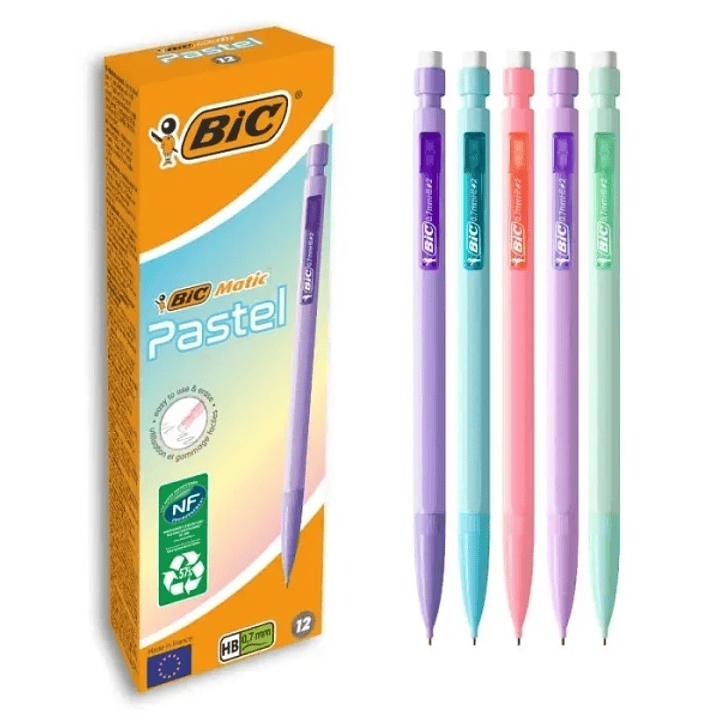 Bic Matic Pastel Portaminas 0.7mm HB con Goma - Punta Retractil - Cuerpo de Colores Pastel Surtidos 1