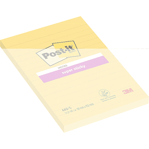 Post-It Super Sticky Pack de 6 Blocs de 75 Notas Adhesivas Reposicionables - Forma Rectangular - 101x152mm - Color Amarillo Claro