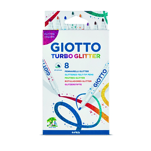 Giotto Turbo Glitter Pack de 8 Rotuladores con Tinta de Purpurina - Punta Fina 2.8mm - Colores Surtidos