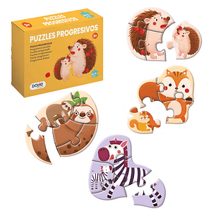 Dohe Pack de 4 Puzzles para Niños de 4/5 Piezas - Tematica Animales - Doble Capa de Carton - Capa Intermedia de Contrachapado - Estimula Imaginacion -