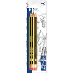 Staedtler Noris 122 Pack de 6 Lapices de Grafito Hexagonales 2HB con Goma - Resistencia a la Rotura - Madera de Bosques Sostenibles