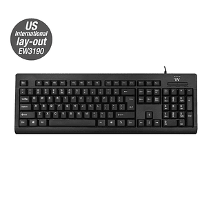 Ewent Teclado con Cable USB - Perfil Delgado - Patas Ajustables - Disposicion Inglesa QWERTY US - Cable de 1.35m - Color Negro