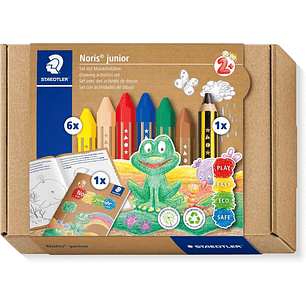 Staedtler Noris Junior Conjunto de Actividades Pack de 6 Ceras de Colores + Lapiz de Grafito Extragrueso + Folleto de Actividades - Colores Surtidos
