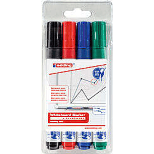 Edding 660 Pack de 4 Rotuladores para Pizarra Blanca - Punta Redonda - Trazo entre 1.5 y 3mm - Recargable - Secado Rapido - Colores Surtidos