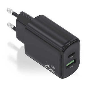 Aisens Cargador 25W - 1xUSB-C PD3.0 - 1xUSB-A QC3.0 - Color Negro