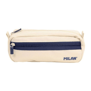 Milan Coleccion 430 Estuche Portatodo Rectangular 2 Compartimentos - Tejido Resistente a las Roturas y Rasgaduras - Medidas 21x8,5x6,1cm - Color Beige