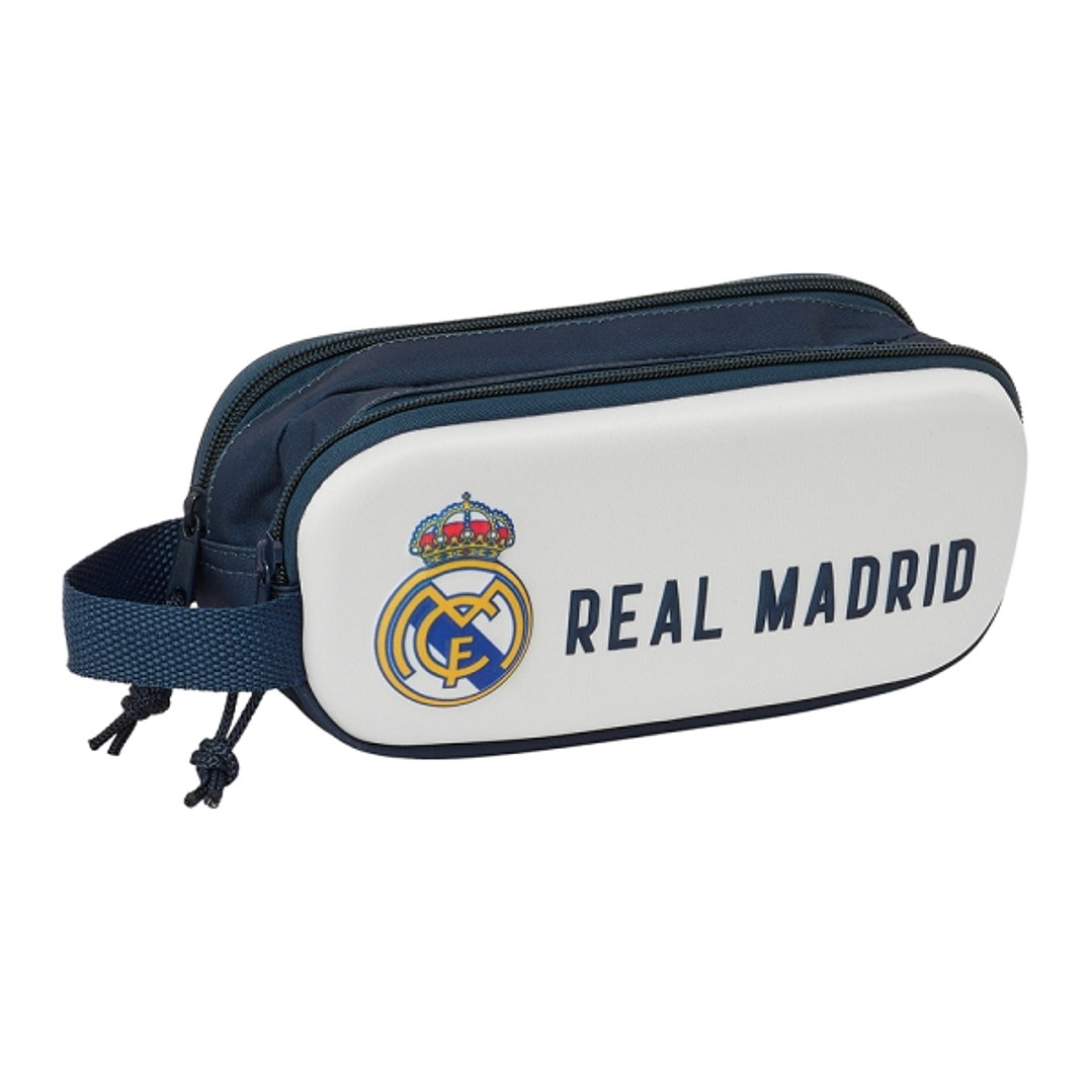 Safta Real Madrid Estuche Portatodo 3D - 2 Compartimentos - Asa de Mano - 21x8x6cm - Color Blanco/Negro 1