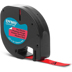 Dymo LetraTag S0721630 Cinta de Etiquetas Original para Rotuladora - Texto negro sobre fondo rojo - Ancho 12mm x 4 metros (91203)