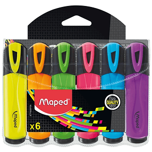 Maped Peps Classic Pack de 6 Marcadores Fluorescentes - Punta Biselada - Trazo de 1 a 5mm - Ideal para Subrayar y Resaltar - Colores Surtidos