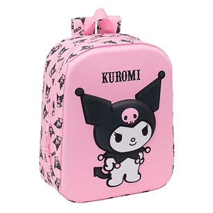 Safta Kuromi Mochila Guarderia 3D de 6L - Asa de Mano Superior - Asas Regulables y Acolchadas - Cierre de Cremallera - 22x27x10cm - Color Rosa Pastel