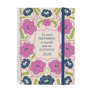 Finocam Design Collection Agenda de Espiral - Anual 2026 - Tapa Ligera - Formato E10 - 162x14x212mm - Semana Vista Horizontal - Tematica de Flores