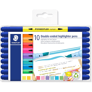 Staedtler Textsurfer Classic 362 Pack con 10 Marcadores Fluorescentes Doble Punta Biselada y Pincel - Secado Rapido - Tinta Base de Agua - Colores Sur