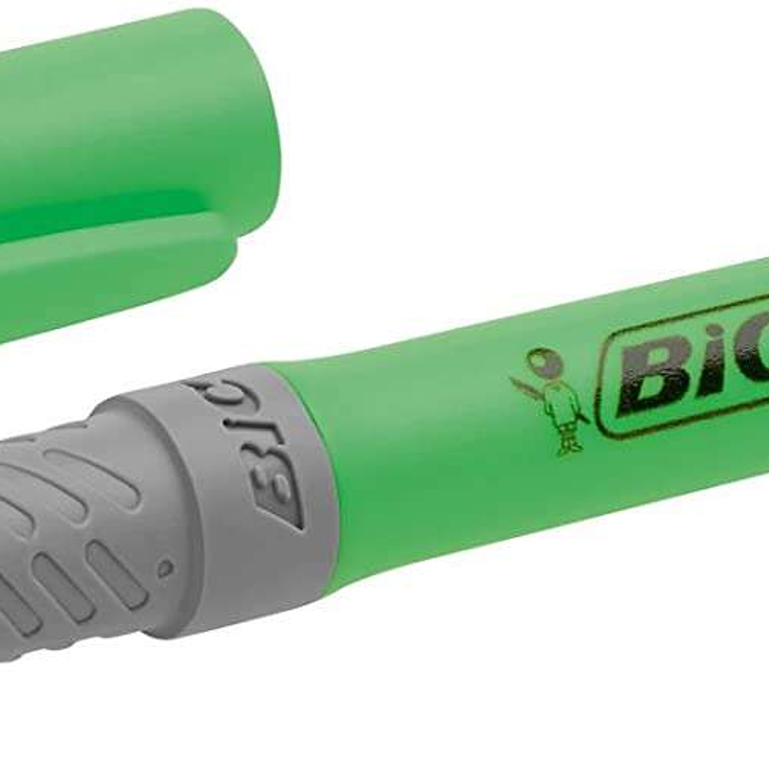 Bic Highlighter Grip Marcador Fluorescente - Tinta con Base de Agua - Punta Biselada - Trazo entre 1.60 y 3.30 mm - Color Verde 1