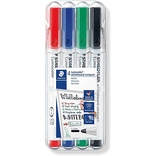 Staedtler Lumocolor Whiteboard Compact 341 Pack de 4 Marcadores para Pizarra - Secado Rapido - Colores Surtidos