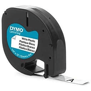 Dymo LetraTag S0721610/S0721660 Cinta de Etiquetas Original para Rotuladora - Texto negro sobre fondo blanco - Ancho 12mm x 4 metros (91201/91221)