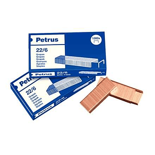 Petrus Pack de 4 Cajas de 1000 Grapas 22/6 Cobreadas - Hasta 30 Hojas - Patilla de 6mm