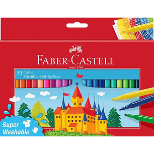 Faber-Castell Castle Pack de 50 Rotuladores - Tinta con Base de Agua Lavable - Colores Surtidos