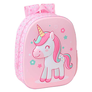 Safta Unicorn Mochila 3D de 8.64L - Portabotellas - Tarjeta de Identificacion Personal - Hombreras Acolchadas - 27x33x10cm - Color Rosa Pastel
