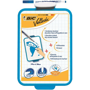 Bic Velleda Pizarra Escolar Dos Superficies Blanca y Milimetrada + 1 Marcador Velleda Azul + 1 Borrador - Dimensiones: 26x19 cm