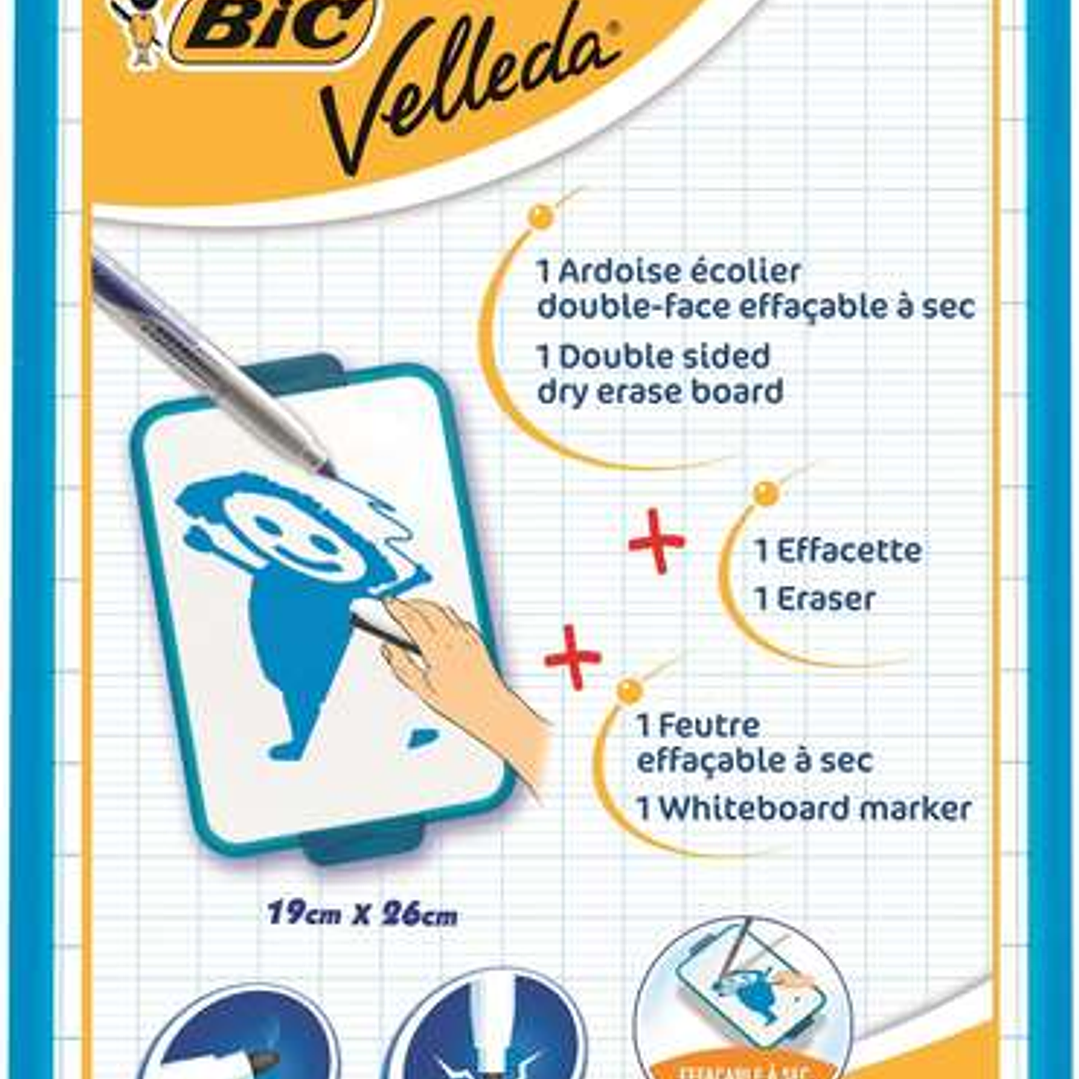 Bic Velleda Pizarra Escolar Dos Superficies Blanca y Milimetrada + 1 Marcador Velleda Azul + 1 Borrador - Dimensiones: 26x19 cm 1