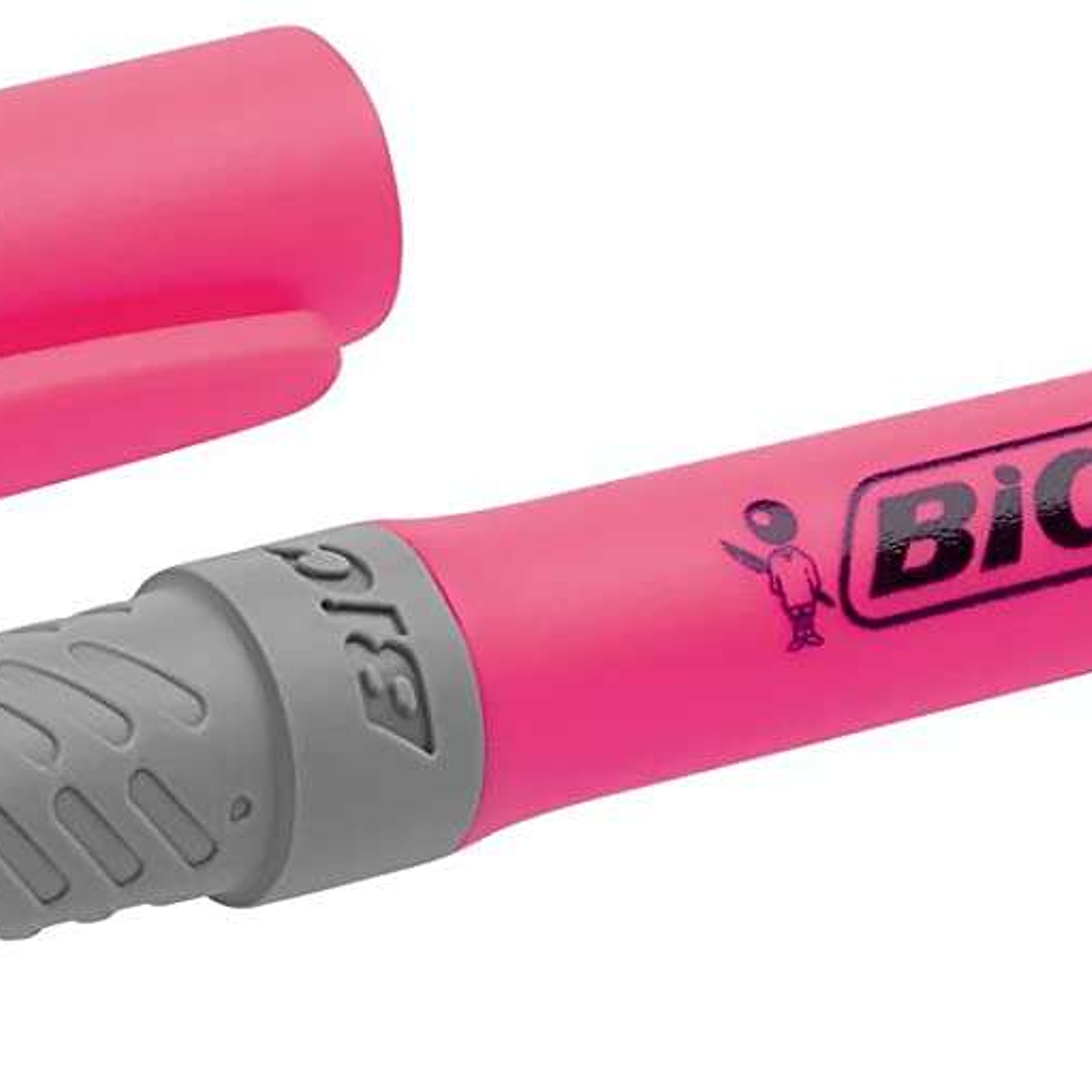 Bic Highlighter Grip Marcador Fluorescente - Tinta con Base de Agua - Punta Biselada - Trazo entre 1.60 y 3.30 mm - Color Rosa 1