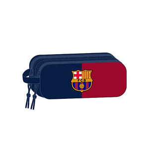 Safta F.C.Barcelona Estuche Portatodo 3D de 1L - 2 Compartimentos - Cierre de Cremallera - Asa de Mano - 21x8x6cm - Color Rojo y Azul