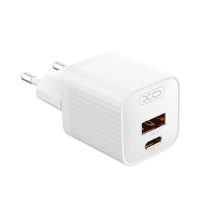 XO L147 Cargador de Corriente 20W - USB-A y USB-C - Carga Rapida - Color Blanco