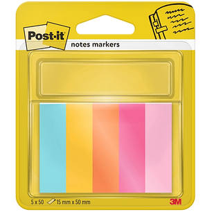 Post-It Pack de 5 Blocs de 50 Marcadores Reposicionables - Forma Rectangular - Colores Surtidos
