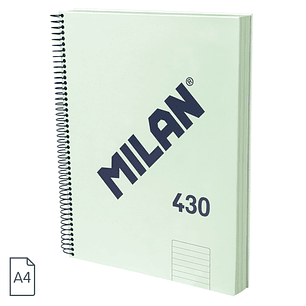 Milan 430 Since 1918 Cuaderno A4 con Espiral - Papel a Lineas de 7mm - 120 Hojas de 95g - Tapa Dura - Color Menta