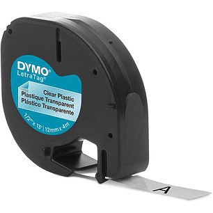 Dymo LetraTag S0721530 Cinta de Etiquetas Original para Rotuladora - Texto negro sobre fondo transparente - Ancho 12mm x 4 metros (12267)
