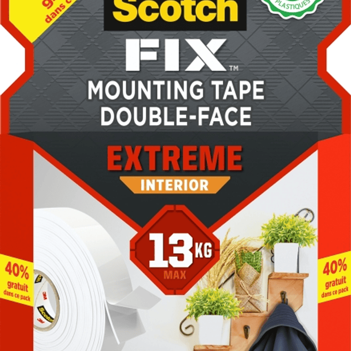 Scotch-Fix Cinta de Montaje para Interior Extremo de Doble Cara - Promocion 40% Gratis - 19 mm x 3m - Color Blanco 1