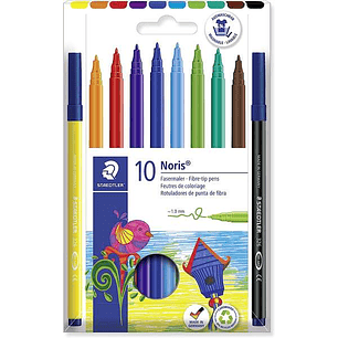 Staedtler 326 Pack de 10 Rotuladores Punta de Fibra - Trazo 1.0mm Aprox - Resistente a la Presion - Tinta a Base de Agua Antisecado - Colores Surtidos