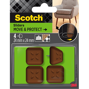Scotch Move and Protect Pack de 4 Patines Deslizantes con Clavo - 24x24mm - Soporta hasta 100kg - Color Marron