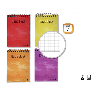 Golden Cuaderno Espiral Superior 8º Apaisado (153x102mm) 80 Hojas 60gr Cuadricula 4x4 - Tapa Plastificada - Margen Remarcado - Colores Surtidos