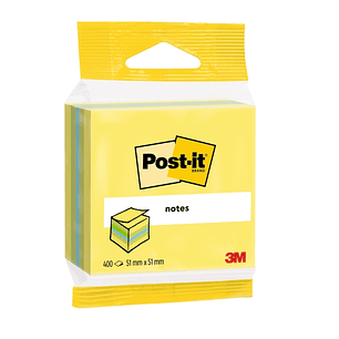 Post-It Cubo de 400 Notas Adhesivas Reposicionables - Forma Rectangular - 51x51mm - Colores Surtidos