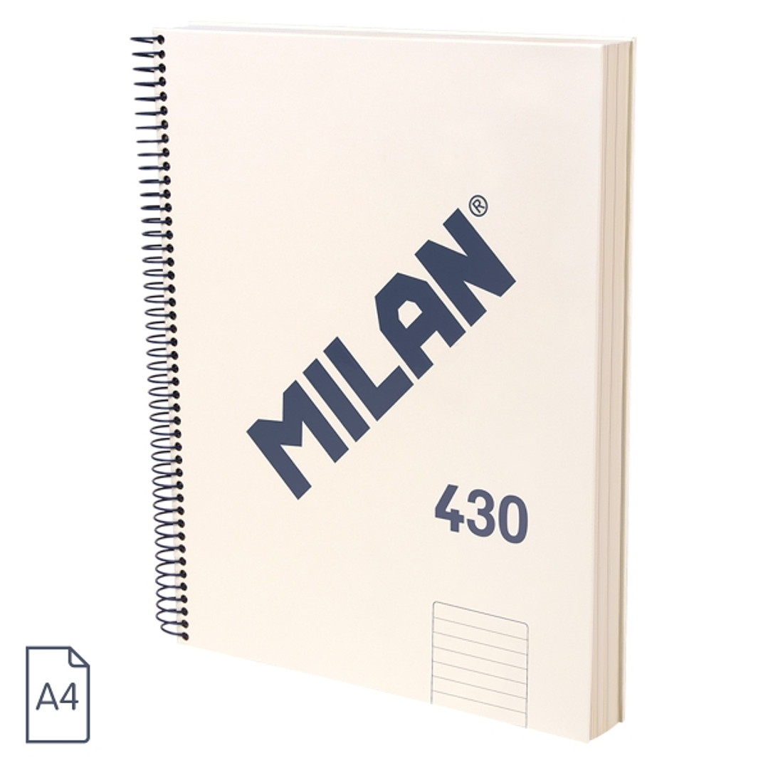 Milan 430 Since 1918 Cuaderno A4 con Espiral - Papel a Lineas de 7mm - 120 Hojas de 95g - Tapa Dura - Color Beige 1