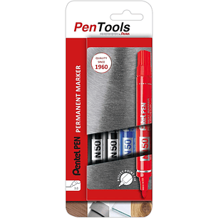 Pentel PenTools Pack de 4 Rotuladores Permanentes Industriales Pentel Pen N50 - Punta Conica Resistente y Duradera - Trazo 2mm - Resistente a Agua y L