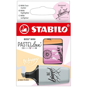 Stabilo Boss Mini Pastellove Pack de 3 Marcadores Fluorescentes - Trazo entre 2 y 5mm - Tinta con Base de Agua - Antisecado - Colores Fucsia, Naranja 